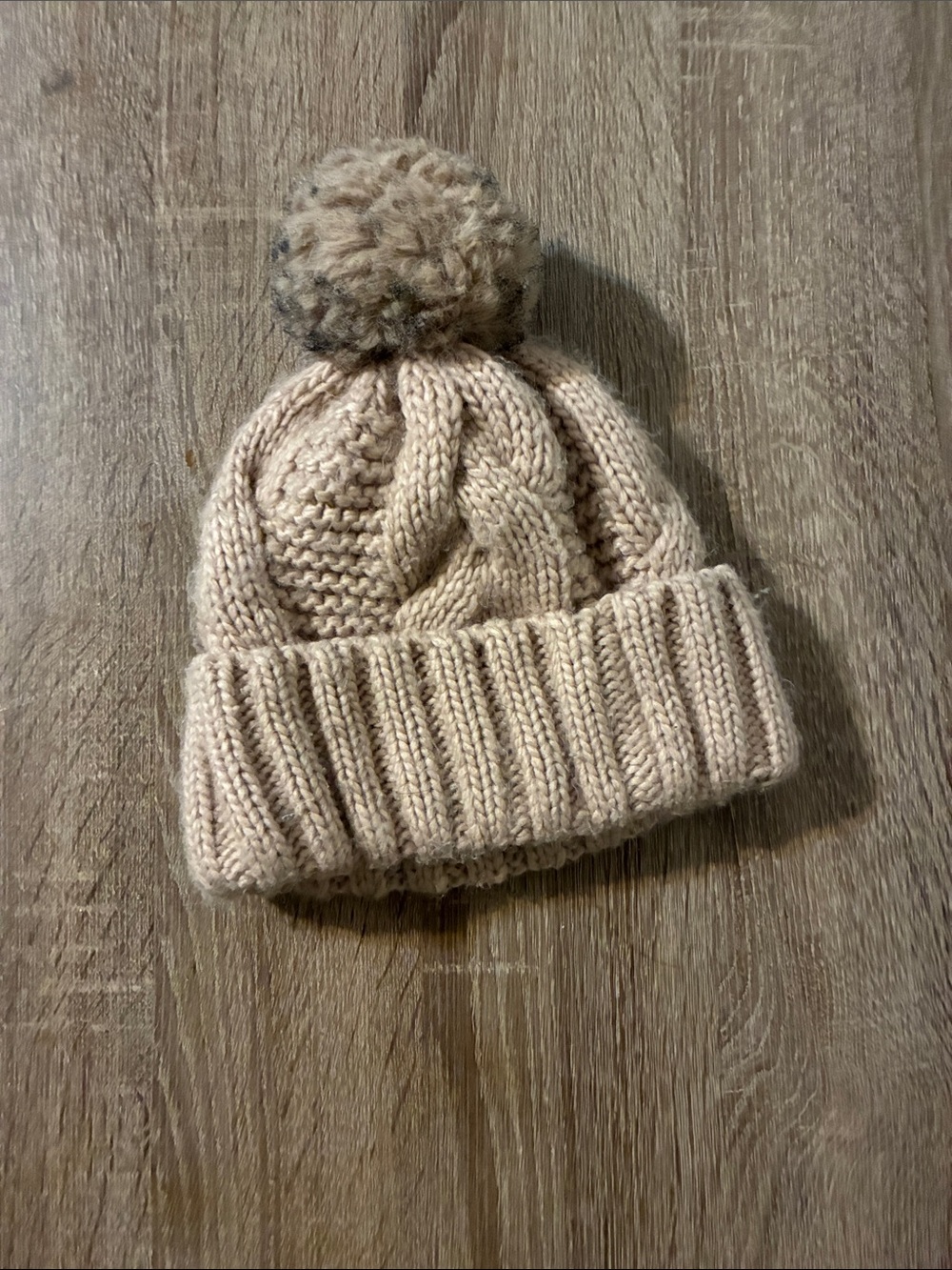 Kids Beige Knit Pom Beanie - Brand Unspecified